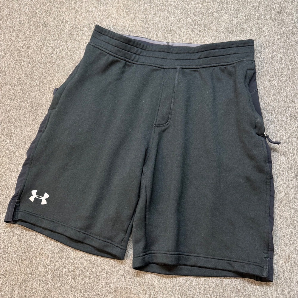 Under Armour Mens Loose Fit Athletic Shorts Black Zipper Pockets Large
